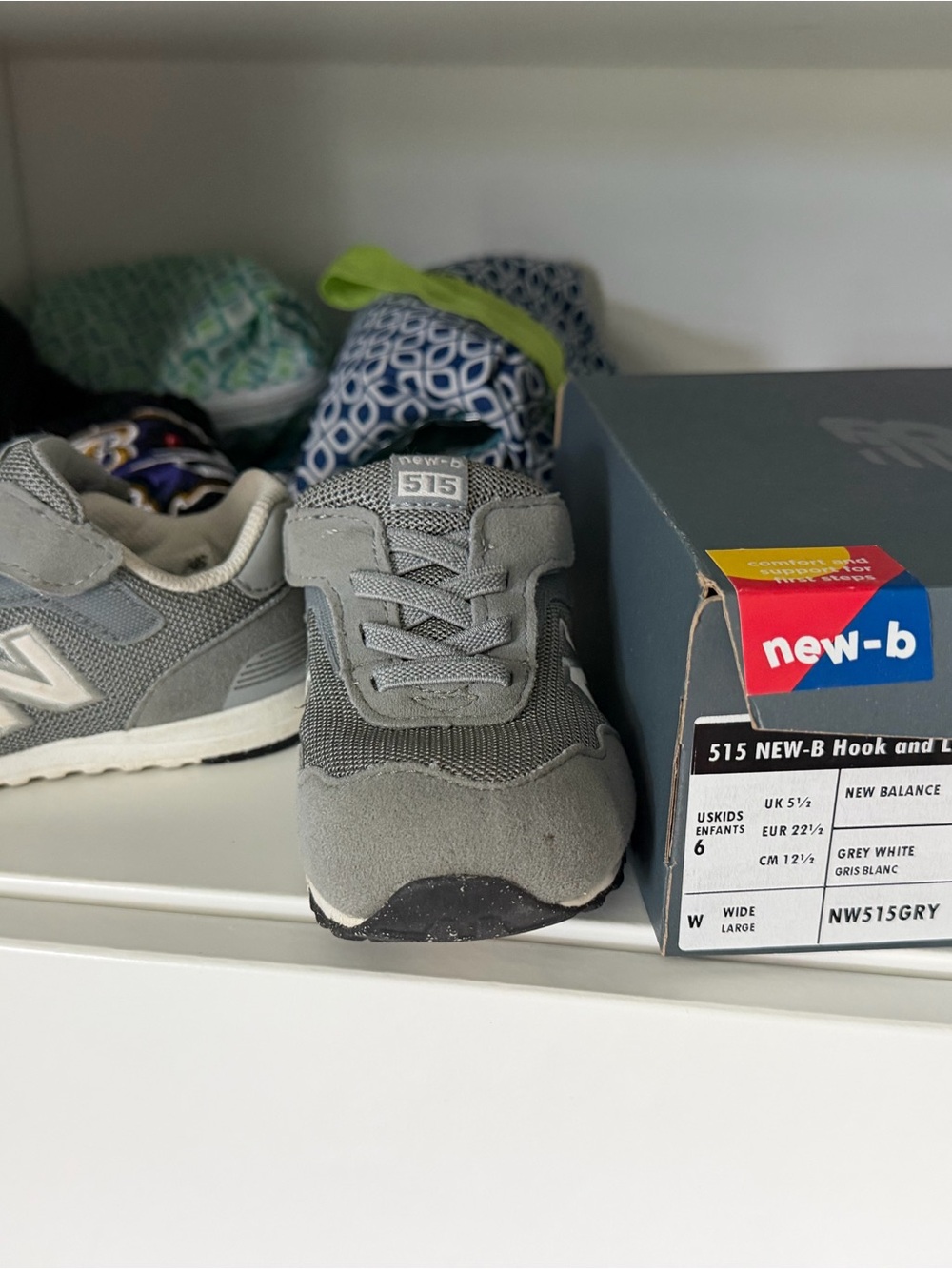 New Balance Kids Grey Mesh and Suede Sneakers